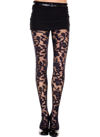 Collant noir imprimé floral - MH7344BLK